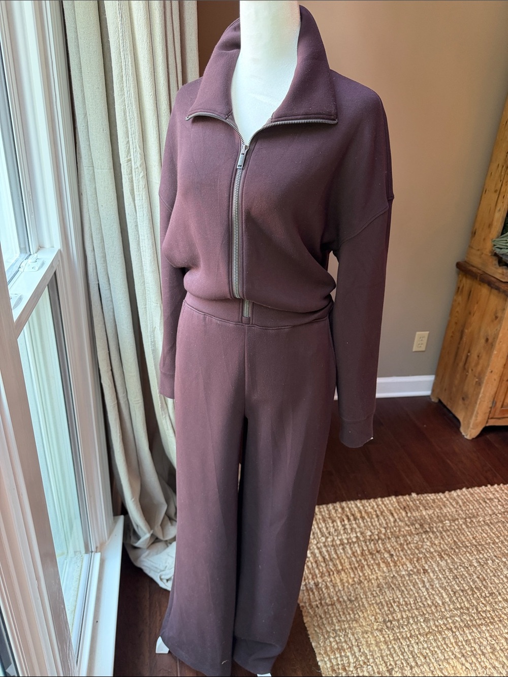 Spanx Women's Zip-Front Long Sleeve Jumpsuit in Deep Brown